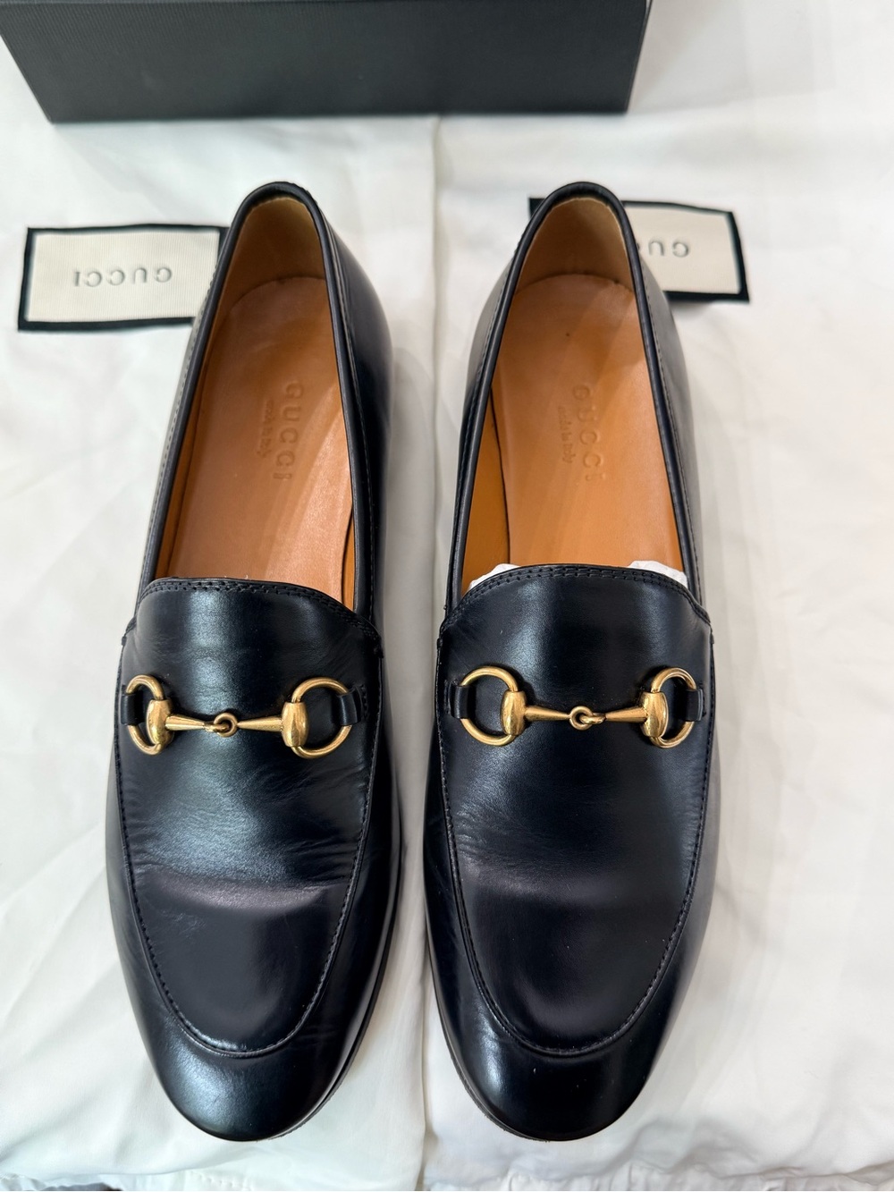 Gucci Black Leather Loafers with Gold Horsebit